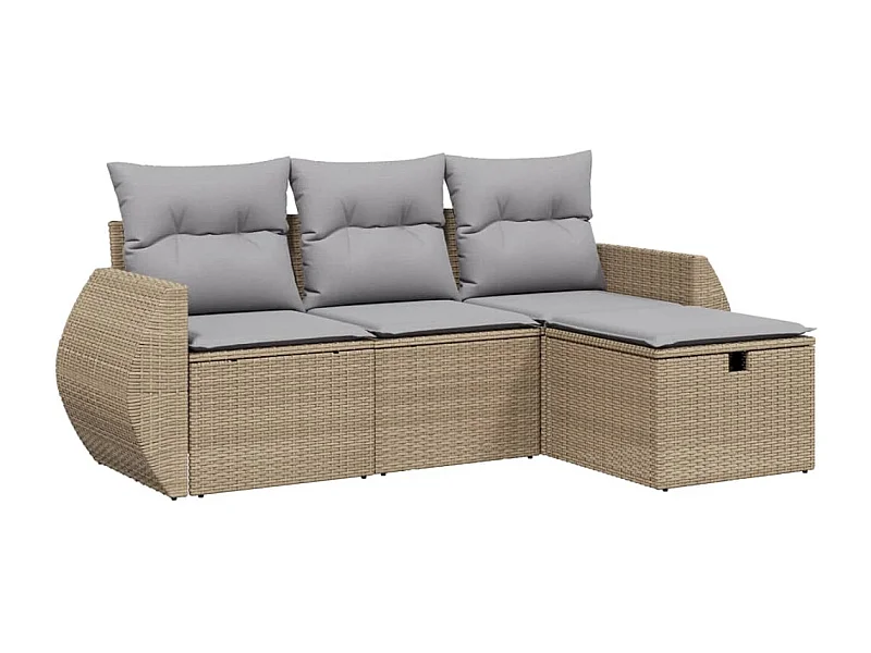 Salon de jardin avec coussins 4pcs mélange beige résine tressée