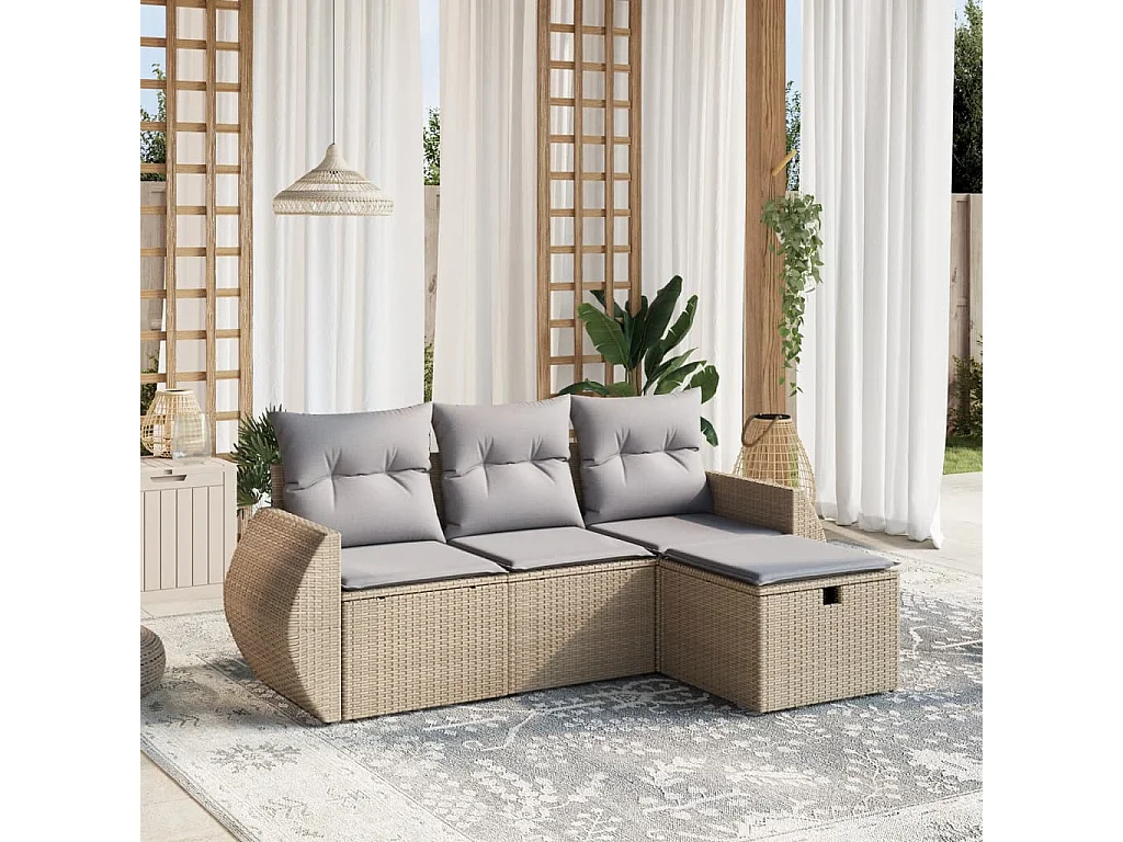 Salon de jardin avec coussins 4pcs mélange beige résine tressée