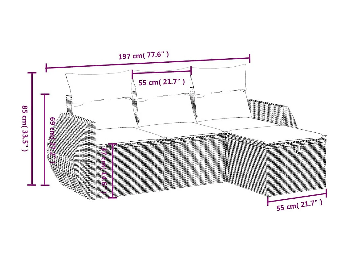 Salon de jardin avec coussins 4pcs mélange beige résine tressée