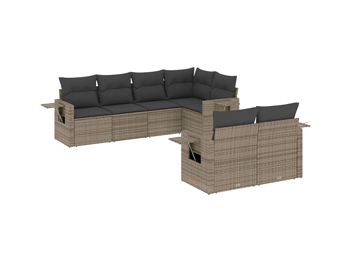 Salon de jardin avec coussins 7 pcs gris résine tressée
