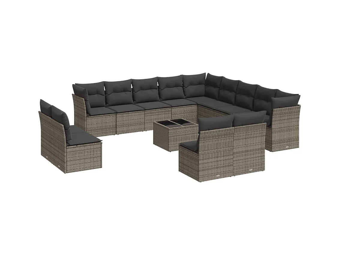 Salon de jardin avec coussins 14 pcs gris résine tressée