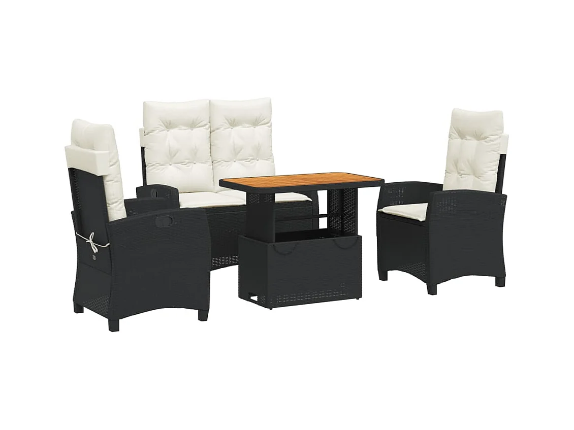Ensemble à manger de jardin 4 pcs avec coussins noir