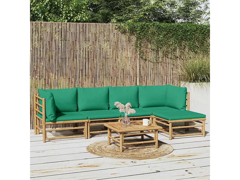 Salon de jardin 6 pcs avec coussins vert bambou