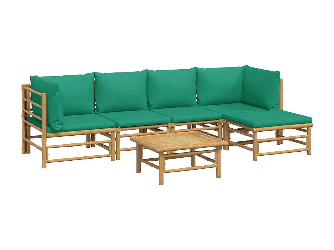Salon de jardin 6 pcs avec coussins vert bambou