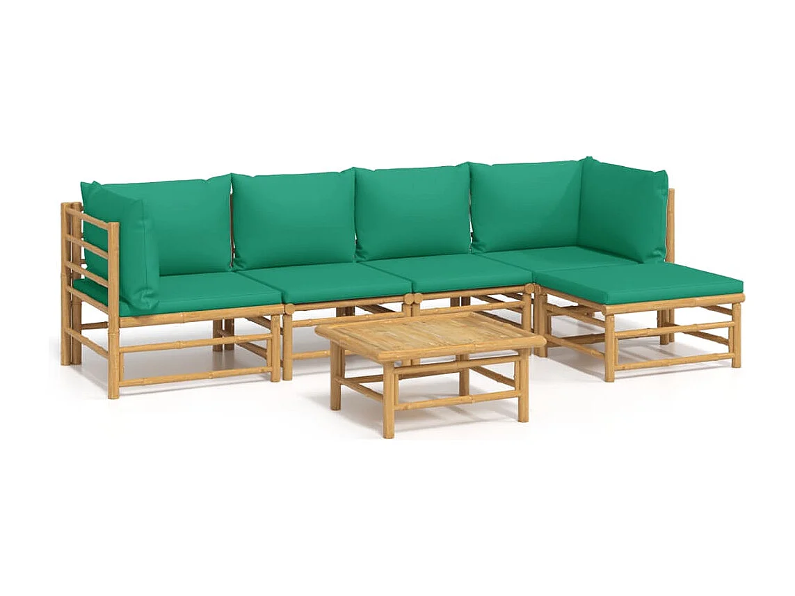 Salon de jardin 6 pcs avec coussins vert bambou