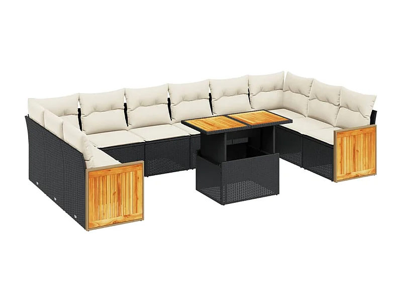 Salon de jardin 11 pcs avec coussins noir résine tressée