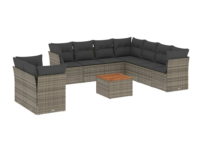 Salon de jardin avec coussins 10 pcs gris résine tressée