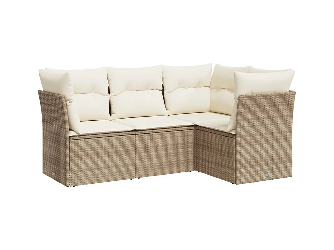 Salon de jardin avec coussins 4 pcs beige résine tressée