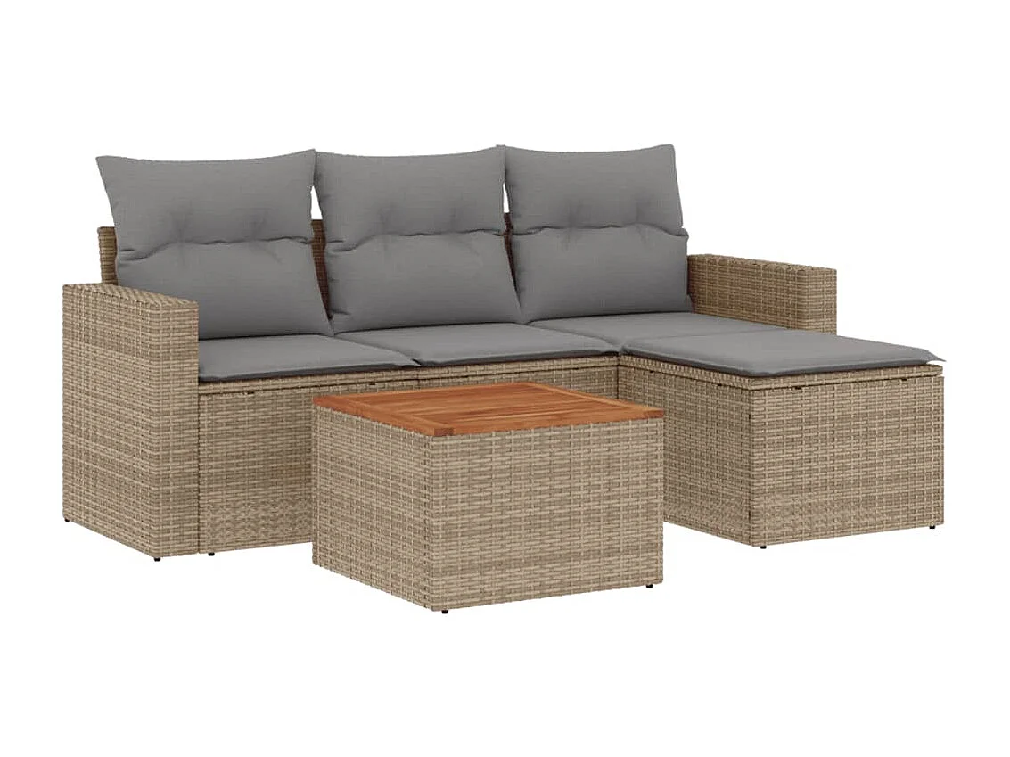 Salon de jardin avec coussins 5pcs mélange beige résine tressée
