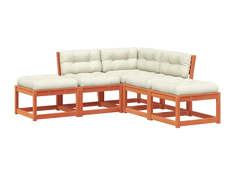 Salon de jardin 5 pcs avec coussins marron bois pin massif