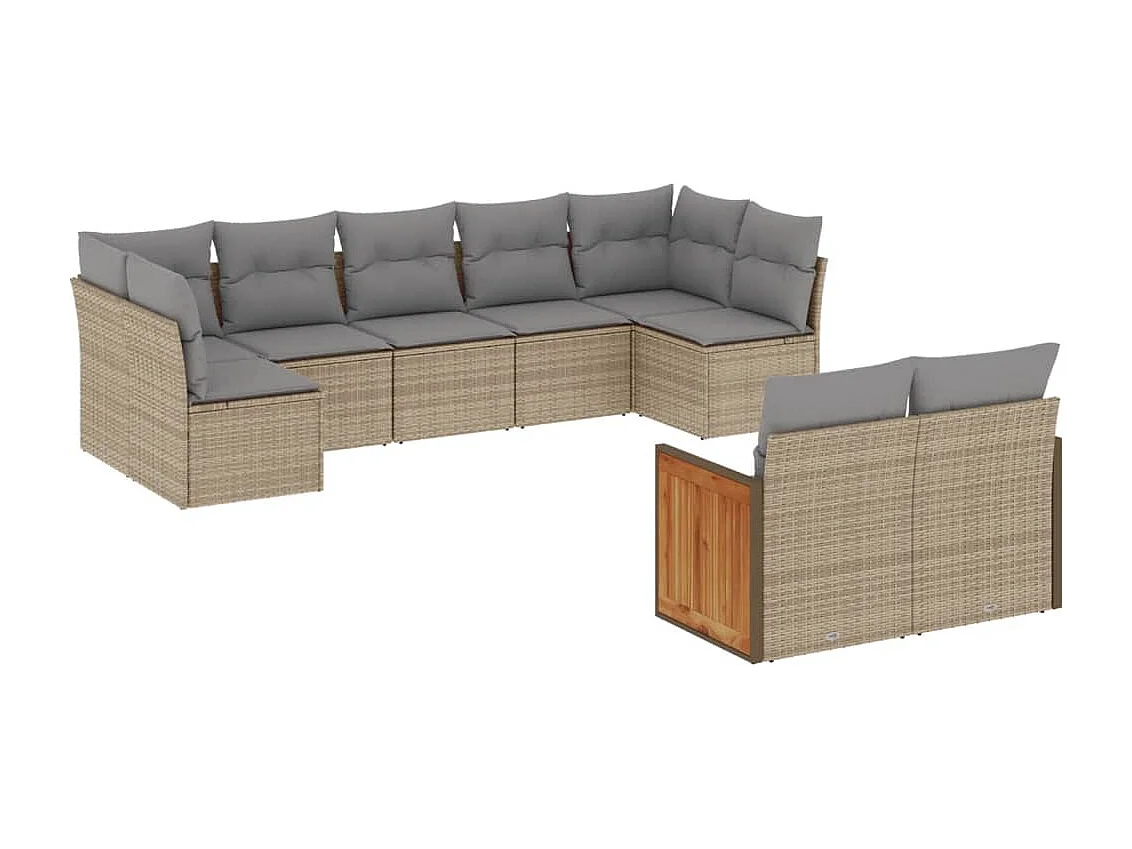 Salon de jardin avec coussins 9 pcs beige résine tressée
