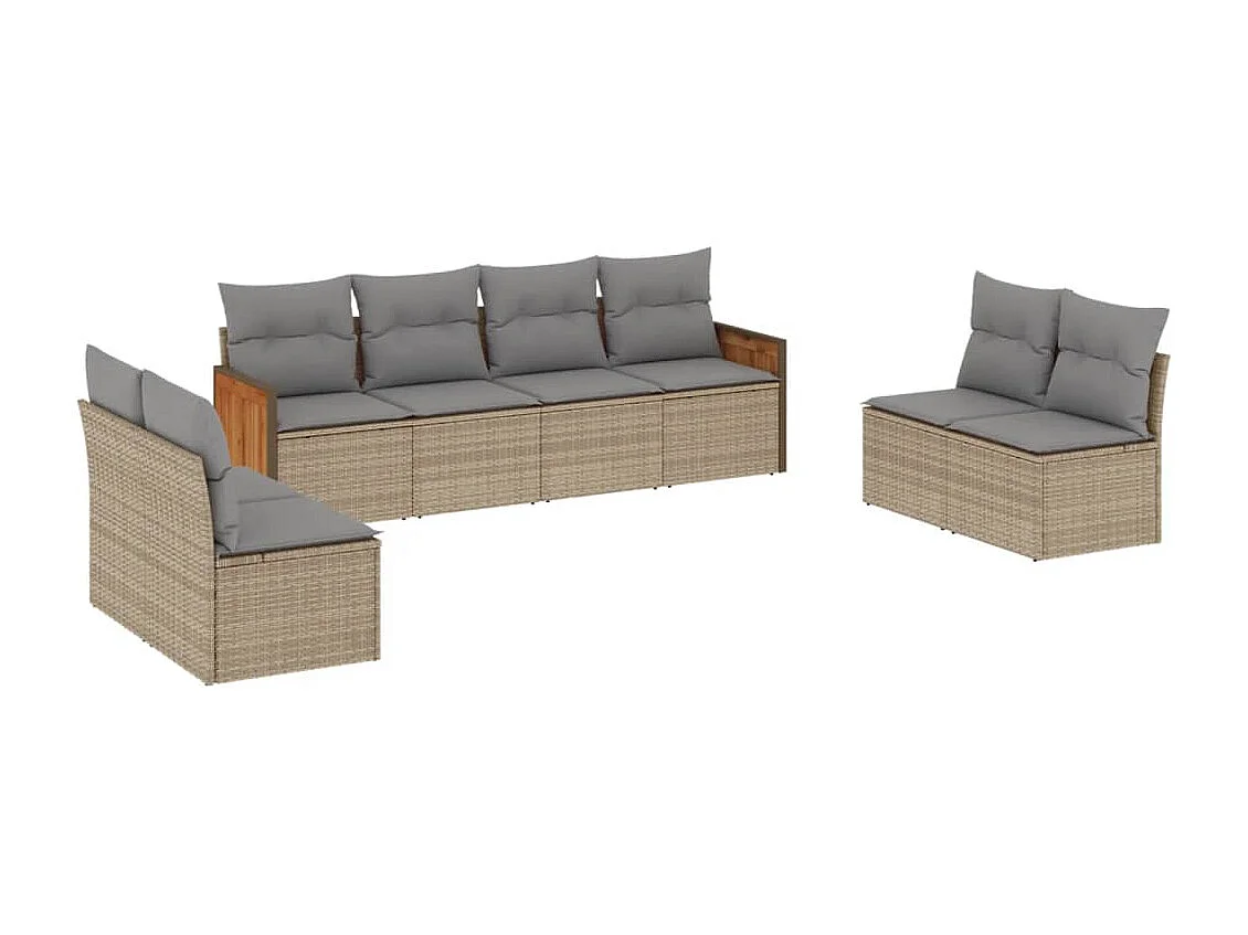 Salon de jardin avec coussins 8 pcs beige résine tressée