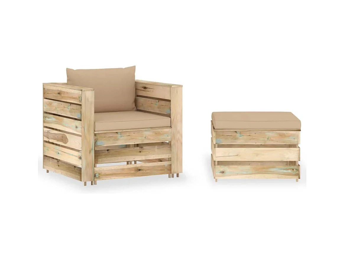 Salon de jardin 2 pcs avec coussins Bois imprégné de vert