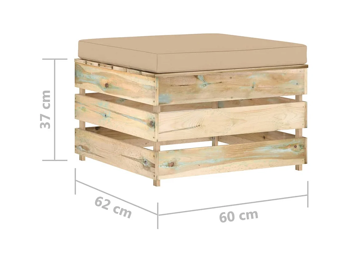 Salon de jardin 2 pcs avec coussins Bois imprégné de vert