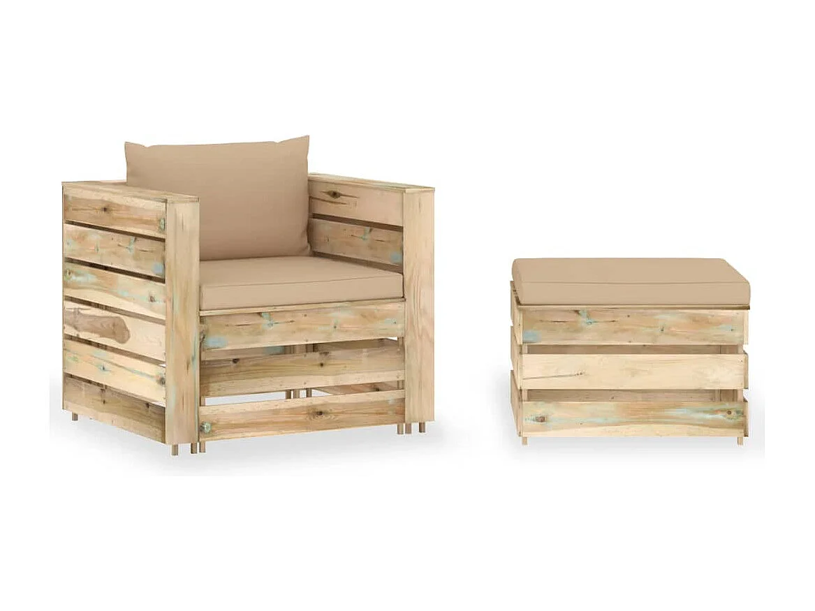 Salon de jardin 2 pcs avec coussins Bois imprégné de vert