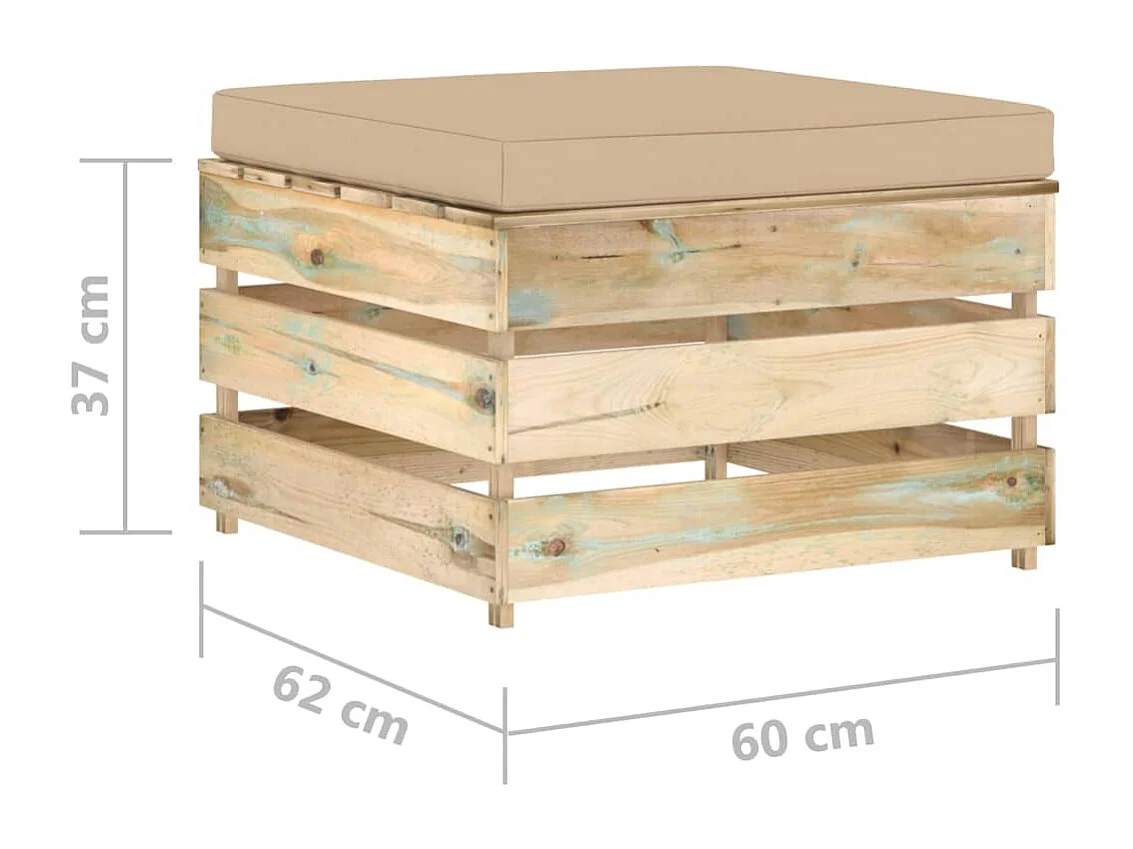 Salon de jardin 2 pcs avec coussins Bois imprégné de vert