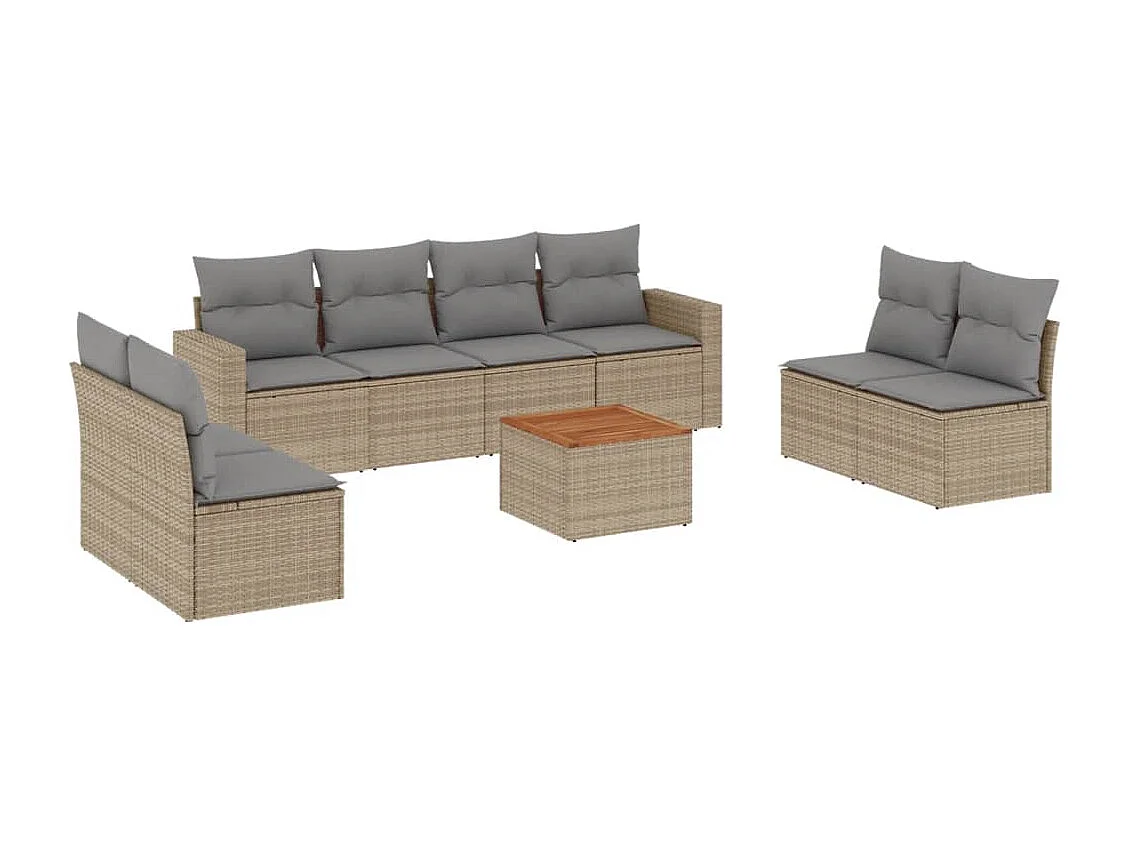 Salon de jardin avec coussins 9pcs mélange beige résine tressée