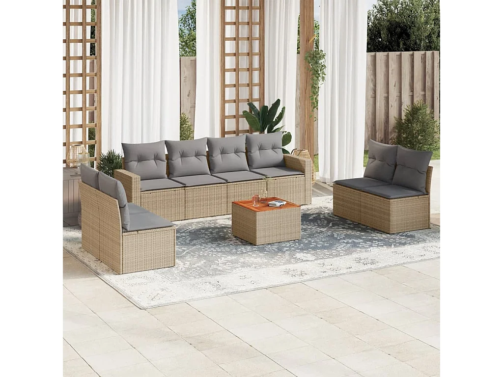 Salon de jardin avec coussins 9pcs mélange beige résine tressée
