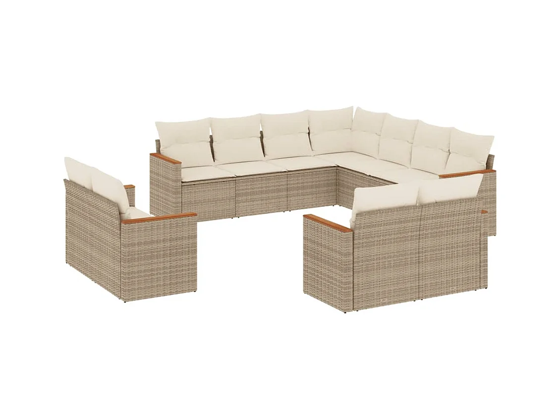 Salon de jardin 11 pcs avec coussins beige résine tressée