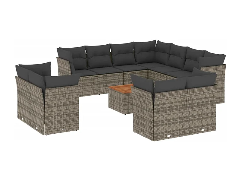 Salon de jardin avec coussins 12 pcs gris résine tressée