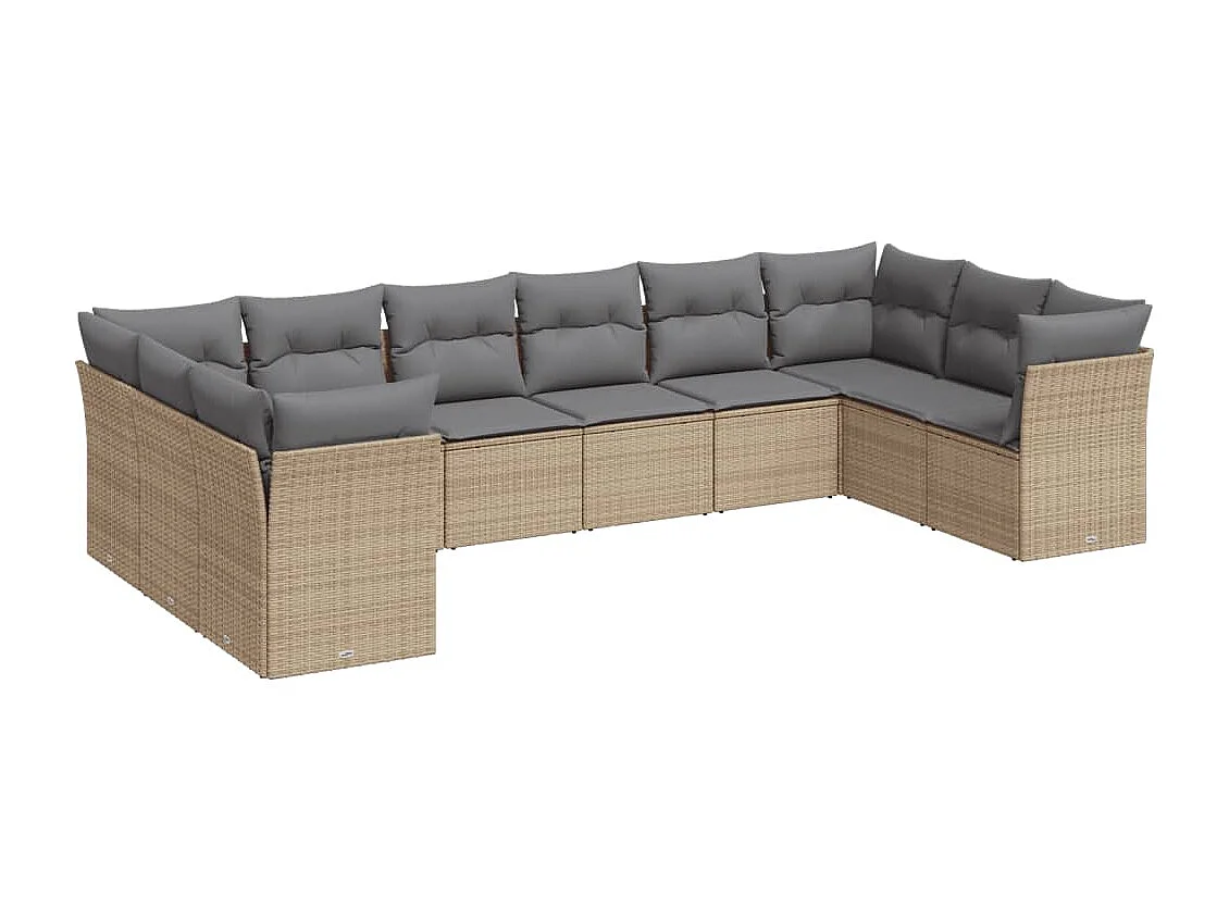 Salon de jardin avec coussins 10 pcs beige résine tressée