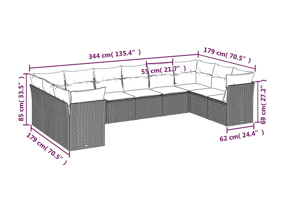 Salon de jardin avec coussins 10 pcs beige résine tressée