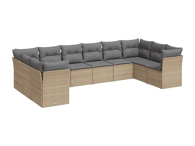 Salon de jardin avec coussins 10 pcs beige résine tressée