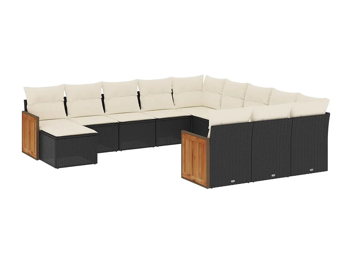 Salon de jardin 12 pcs avec coussins noir résine tressée