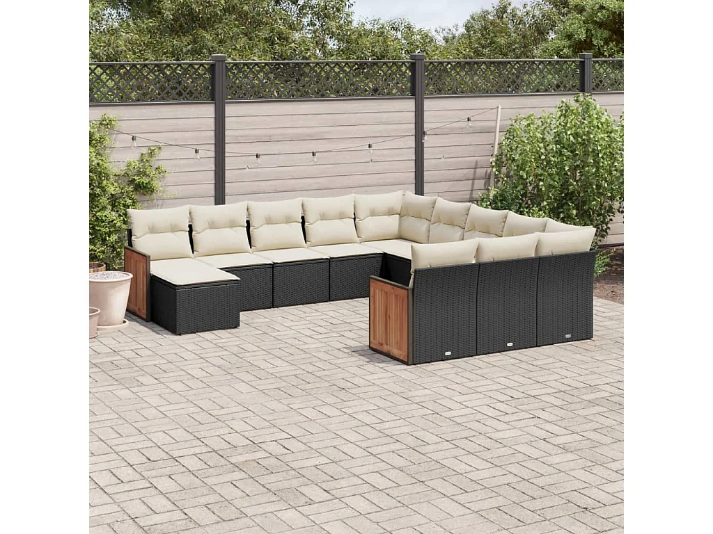 Salon de jardin 12 pcs avec coussins noir résine tressée