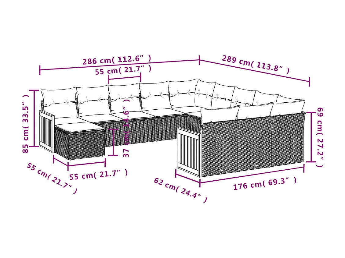 Salon de jardin 12 pcs avec coussins noir résine tressée