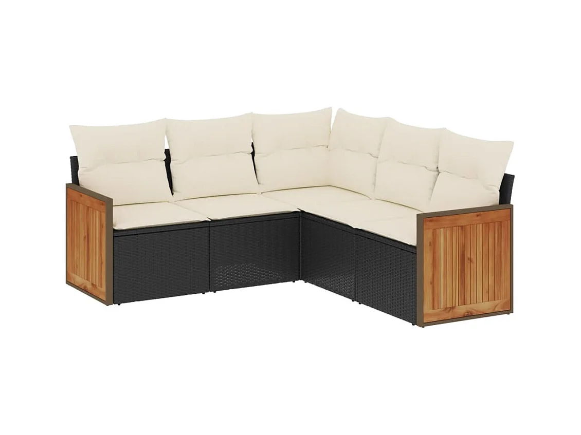 Salon de jardin 5 pcs avec coussins noir résine tressée