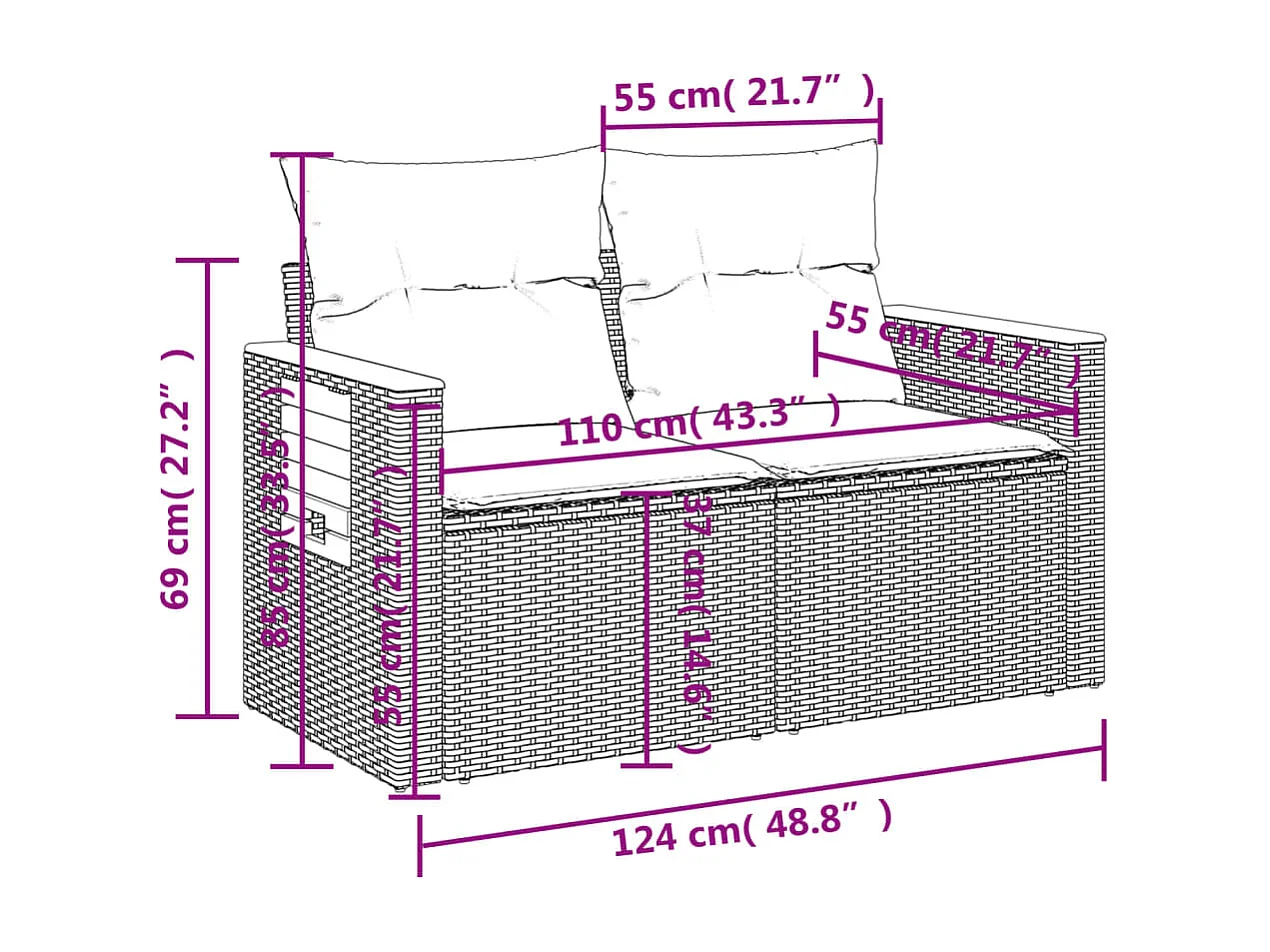 Salon de jardin 10 pcs avec coussins noir résine tressée