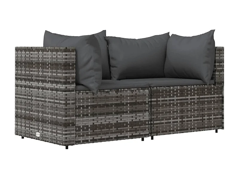 Canapés d'angle de jardin et coussins 2 pcs gris résine tressée