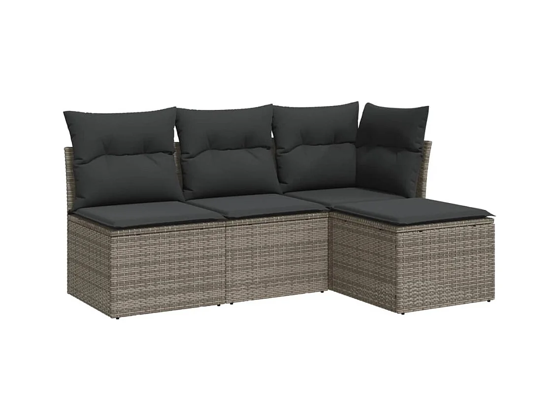 Salon de jardin 4 pcs avec coussins gris résine tressée