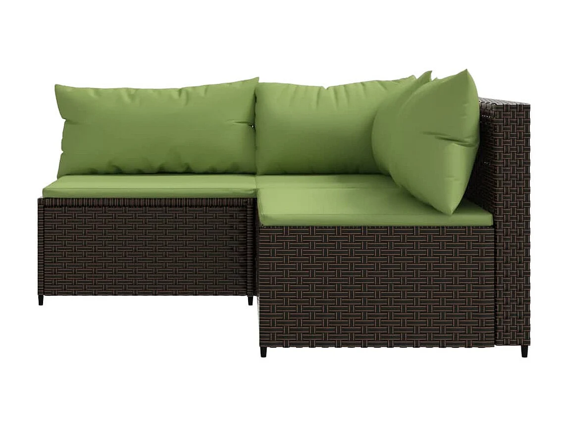 Salon de jardin 3 pcs avec coussins marron résine tressée