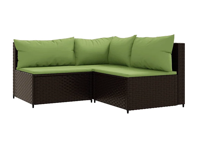 Salon de jardin 3 pcs avec coussins marron résine tressée