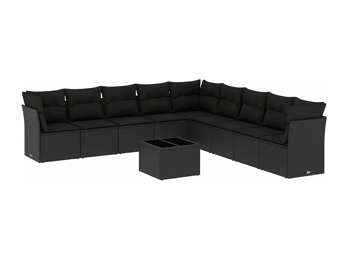 Salon de jardin 10 pcs avec coussins noir résine tressée