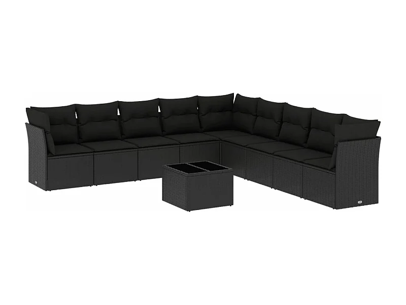 Salon de jardin 10 pcs avec coussins noir résine tressée