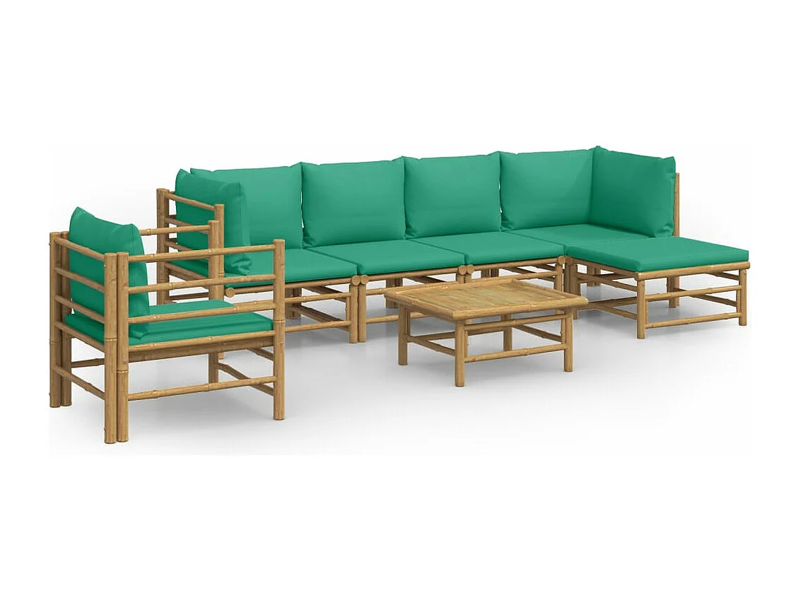 Salon de jardin 7 pcs avec coussins vert bambou