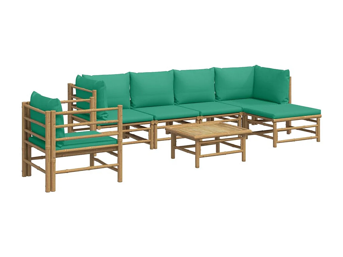 Salon de jardin 7 pcs avec coussins vert bambou