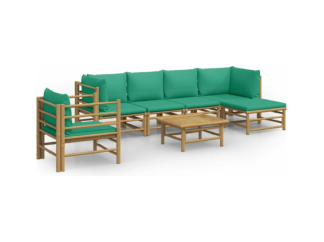 Salon de jardin 7 pcs avec coussins vert bambou