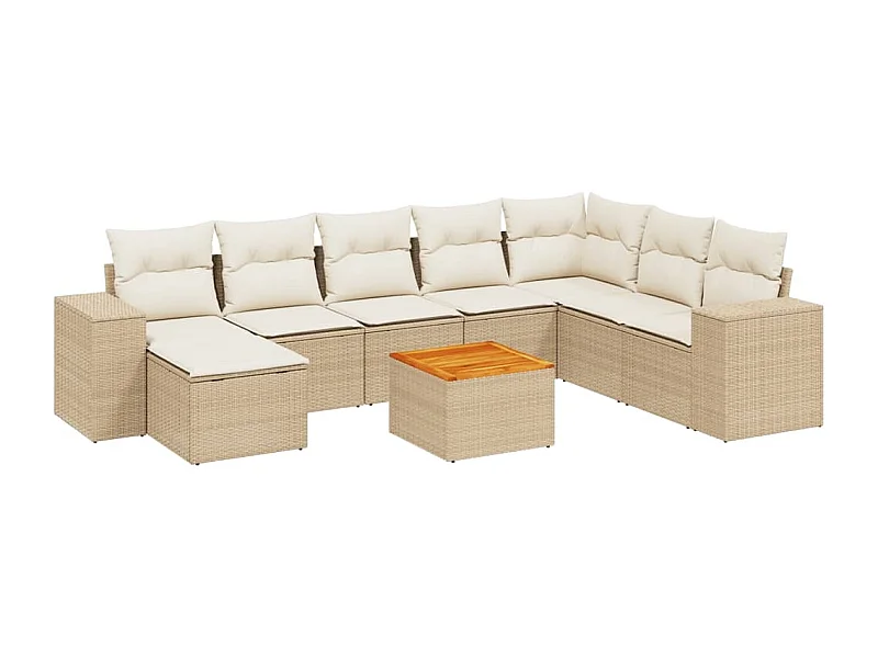 Salon de jardin avec coussins 9 pcs beige résine tressée