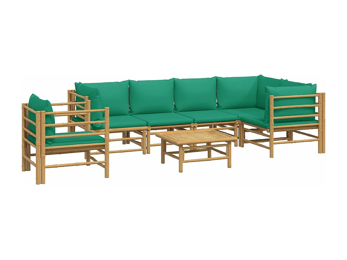 Salon de jardin 7 pcs avec coussins vert bambou