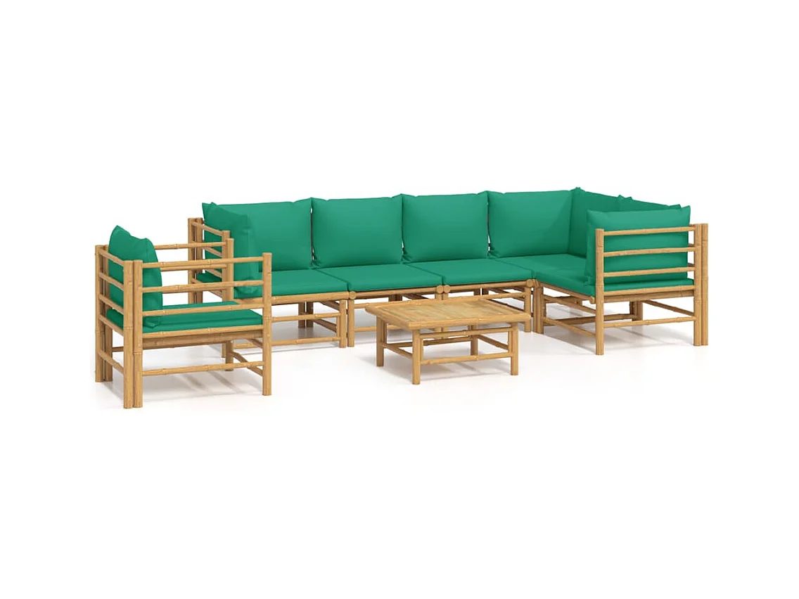 Salon de jardin 7 pcs avec coussins vert bambou