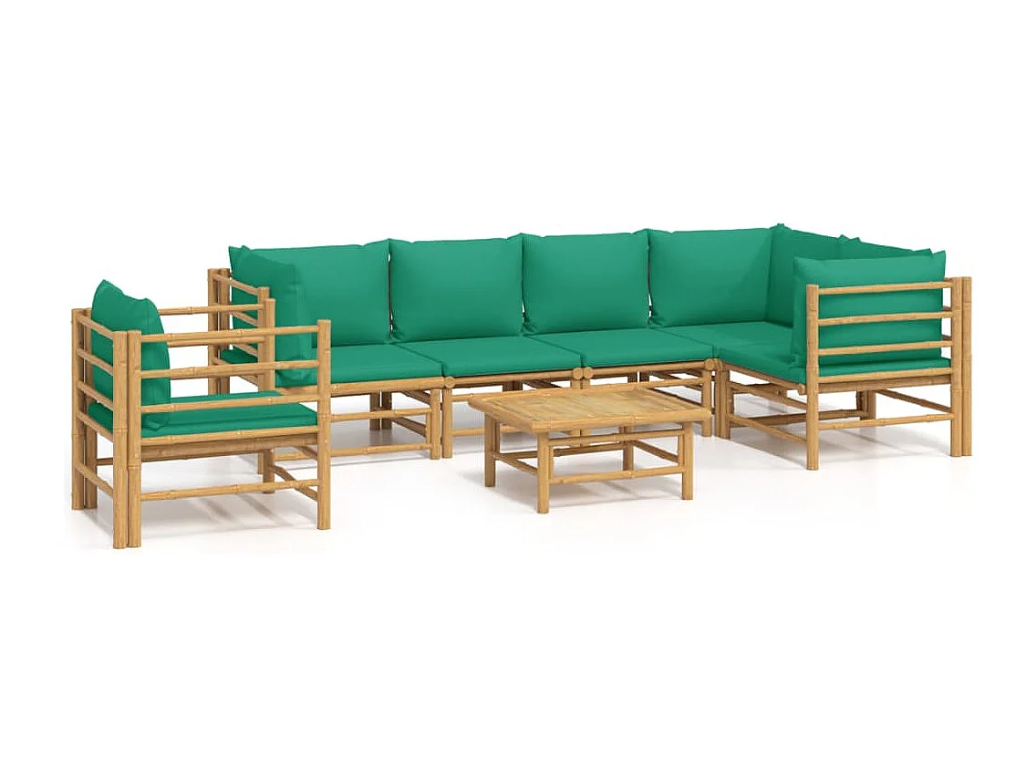 Salon de jardin 7 pcs avec coussins vert bambou