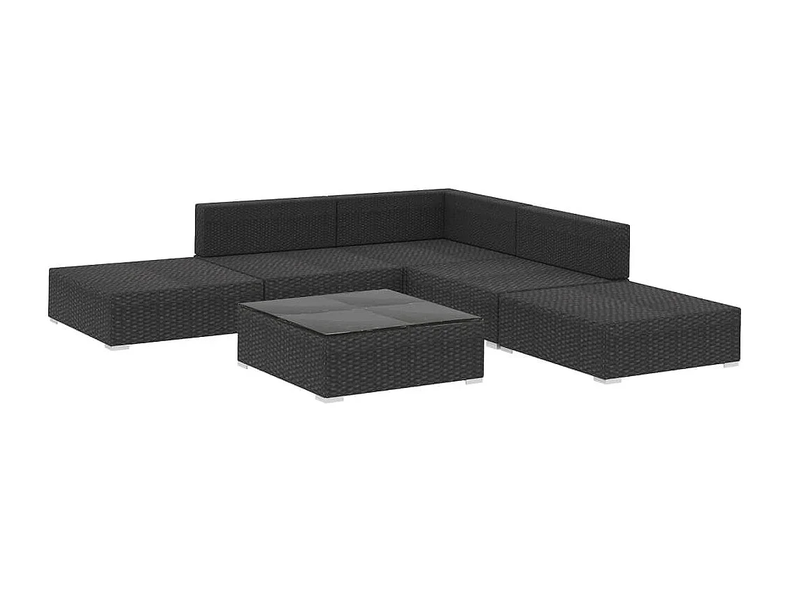 Salon de jardin 6 pcs avec coussins Résine tressée Noir