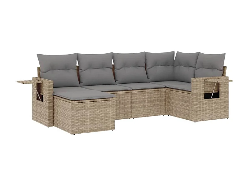Salon de jardin avec coussins 6 pcs beige résine tressée