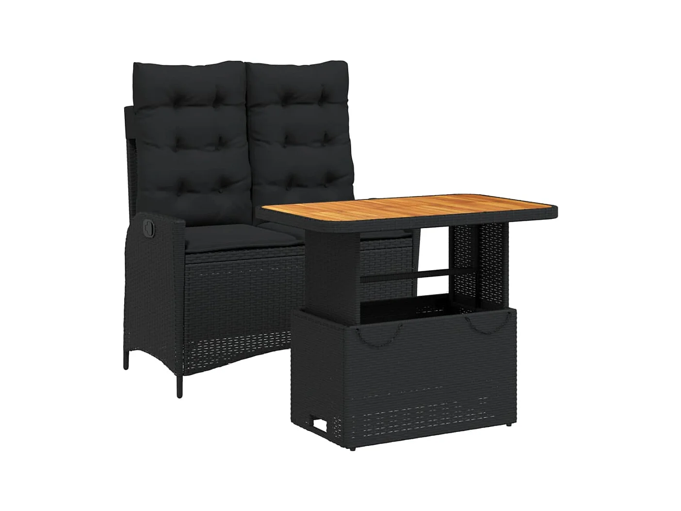 Ensemble à manger de jardin coussins 2pcs noir résine tressée