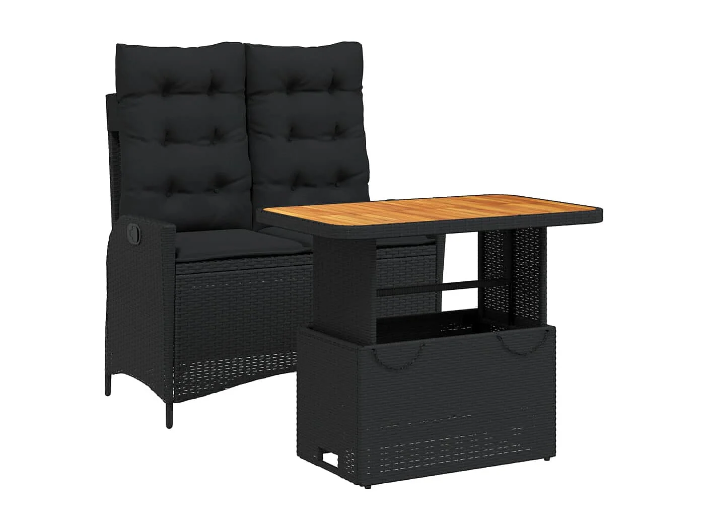 Ensemble à manger de jardin coussins 2pcs noir résine tressée