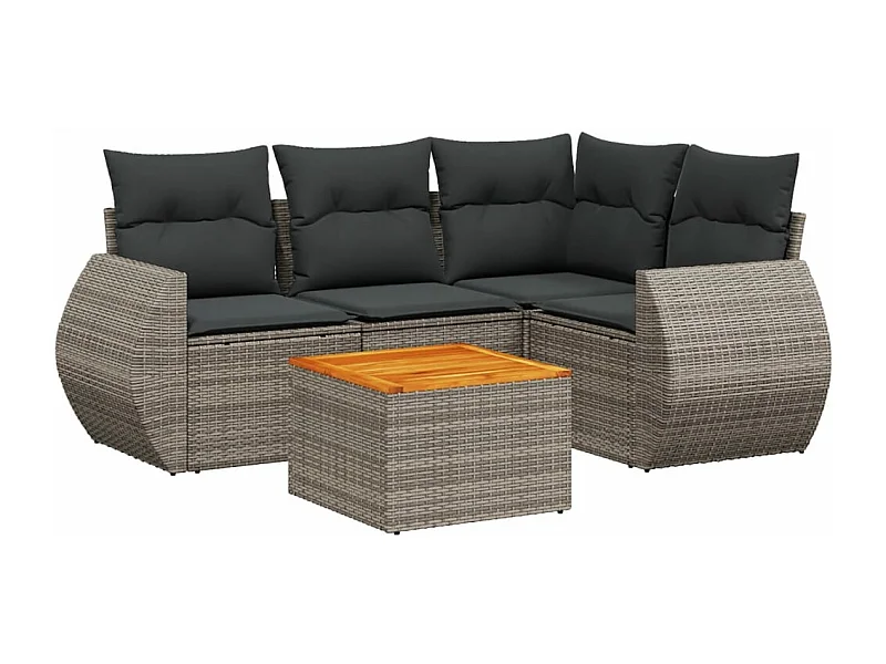 Salon de jardin 5 pcs avec coussins gris résine tressée
